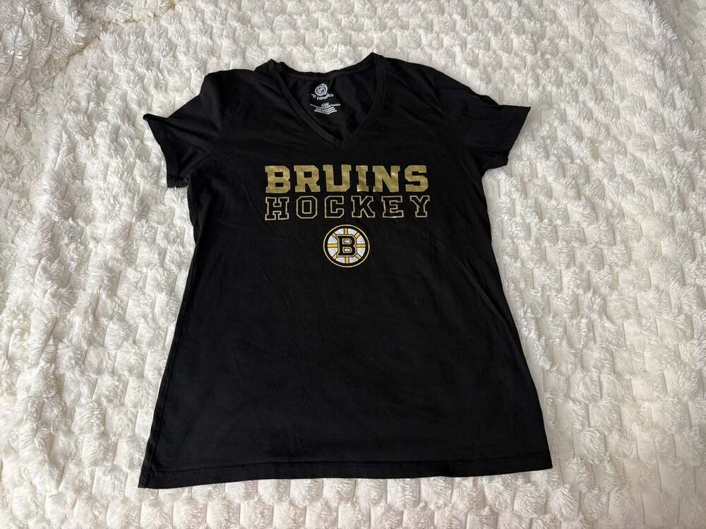 Fanatics Boston Bruins Hockey Women's V-Neck T-Shirt Black Size L